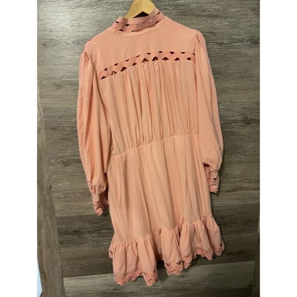 L'Atiste By Amy Womens Peach Pink Lace Trim Mini Dress Smocked Waist Sz 1X NWT - Picture 10 of 12